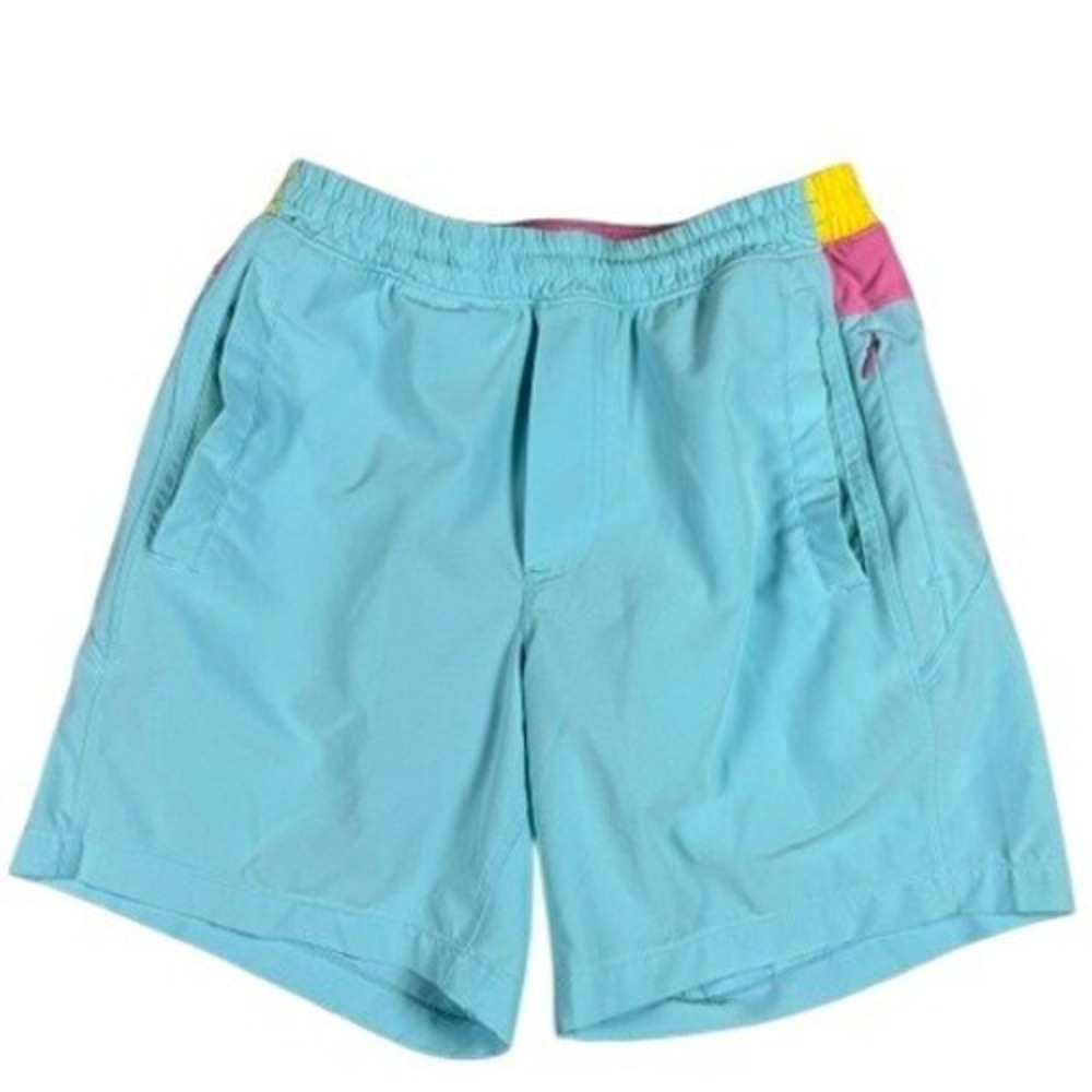 Birddogs Gym Shorts Mens Small Blue‎ Pink Yellow Classic Lined Colorblock Active